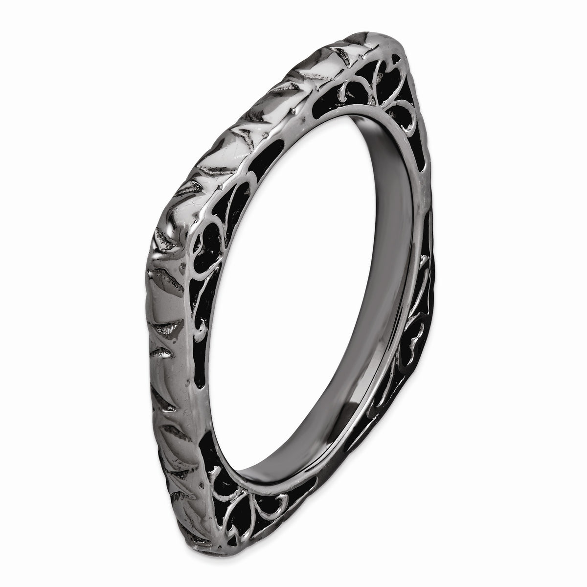 Alternate view of the 2.25mm Stackable Black Plated Silver Square Heart Band by The Black Bow Jewelry Co.