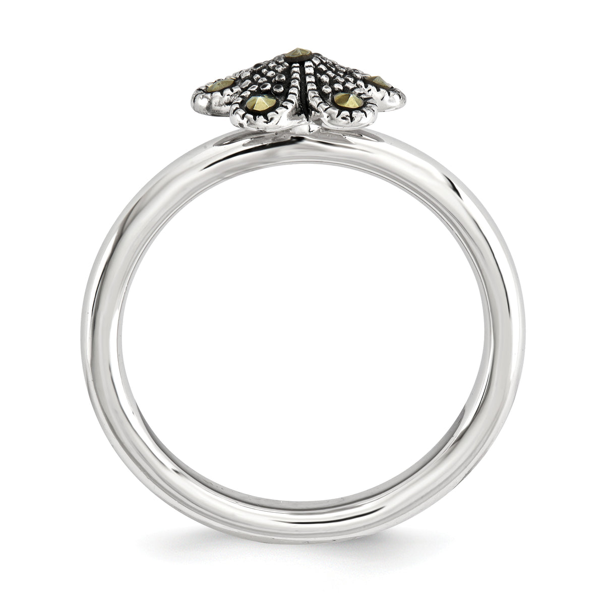 Alternate view of the 2.25mm Sterling Silver Stackable Marcasite Flower Ring by The Black Bow Jewelry Co.