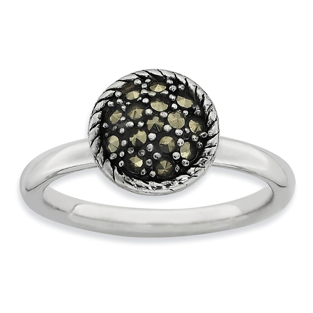 2.25mm Sterling Silver Stackable Marcasite Round Ring, Item R9206 by The Black Bow Jewelry Co.