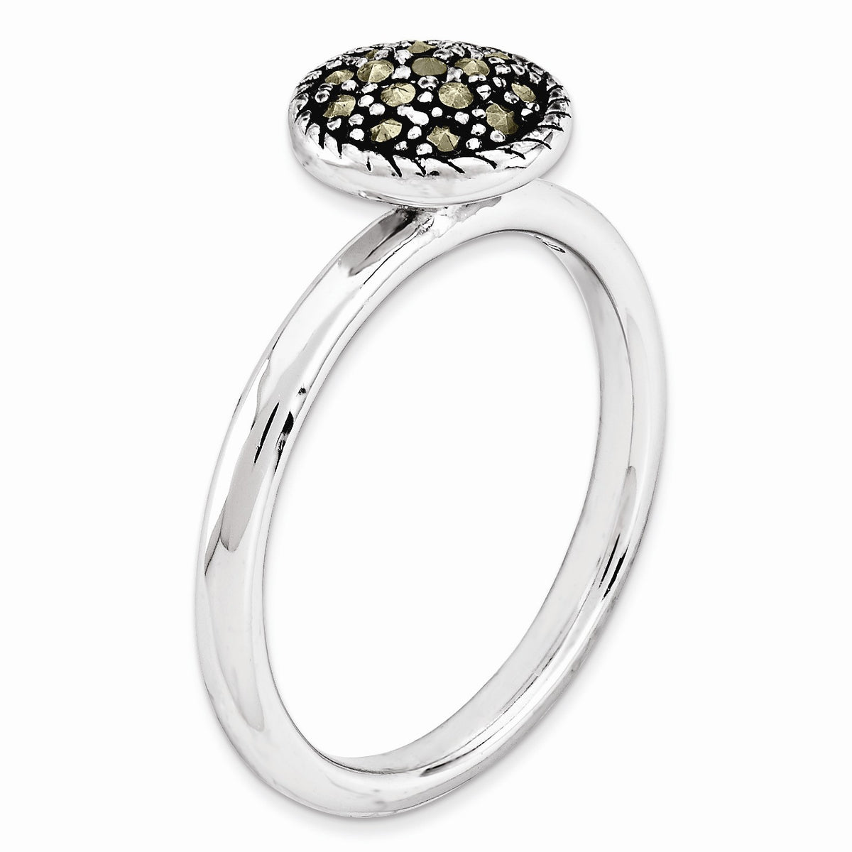 Alternate view of the 2.25mm Sterling Silver Stackable Marcasite Round Ring by The Black Bow Jewelry Co.