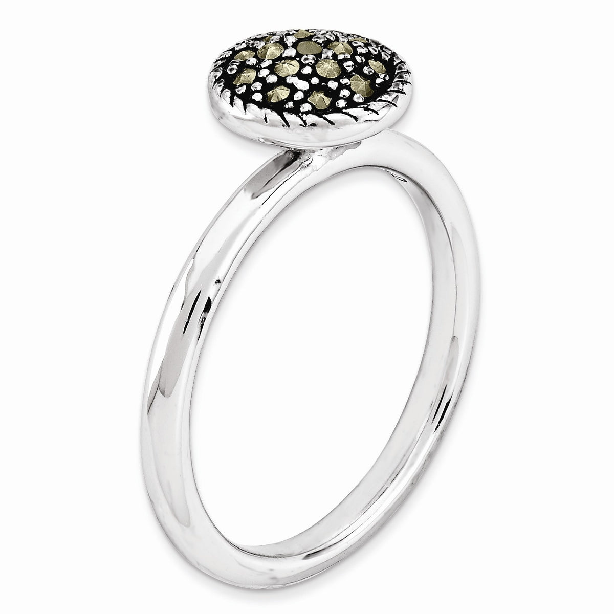Alternate view of the 2.25mm Sterling Silver Stackable Marcasite Round Ring Size 5 by The Black Bow Jewelry Co.