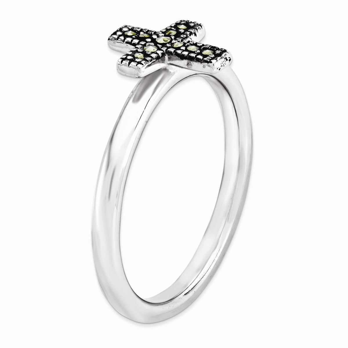Alternate view of the 2.25mm Sterling Silver Stackable Marcasite Cross Ring Size 5 by The Black Bow Jewelry Co.