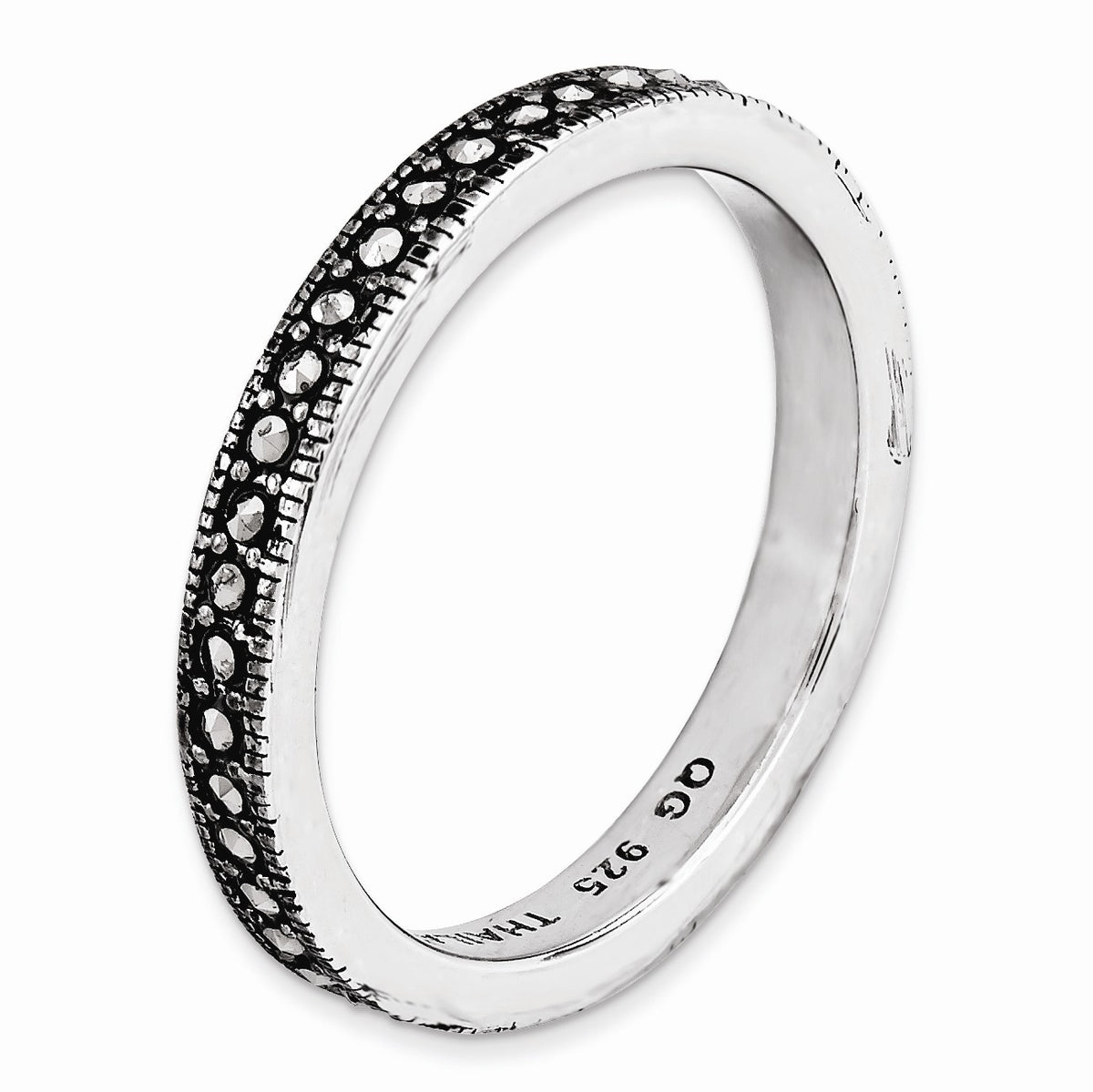 Alternate view of the 3mm Stackable Silver and Marcasite Band Size 5 by The Black Bow Jewelry Co.