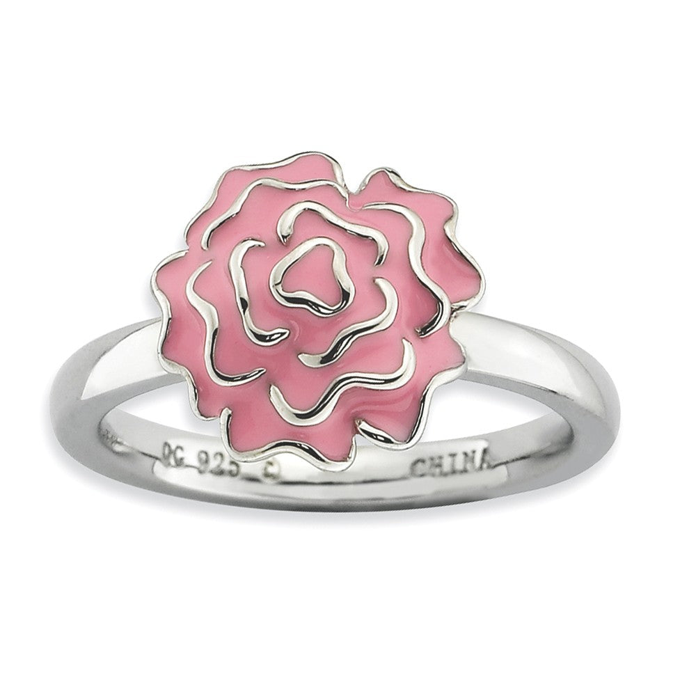 2.25mm Sterling Silver Stackable Enameled Carnation Ring, Item R9213 by The Black Bow Jewelry Co.