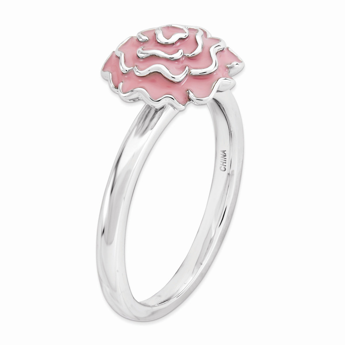 Alternate view of the 2.25mm Sterling Silver Stackable Enameled Carnation Ring by The Black Bow Jewelry Co.