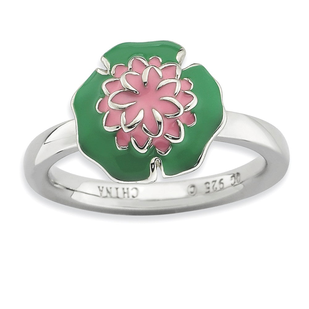 2.25mm Sterling Silver Stackable Enameled Water Lily Ring, Item R9219 by The Black Bow Jewelry Co.