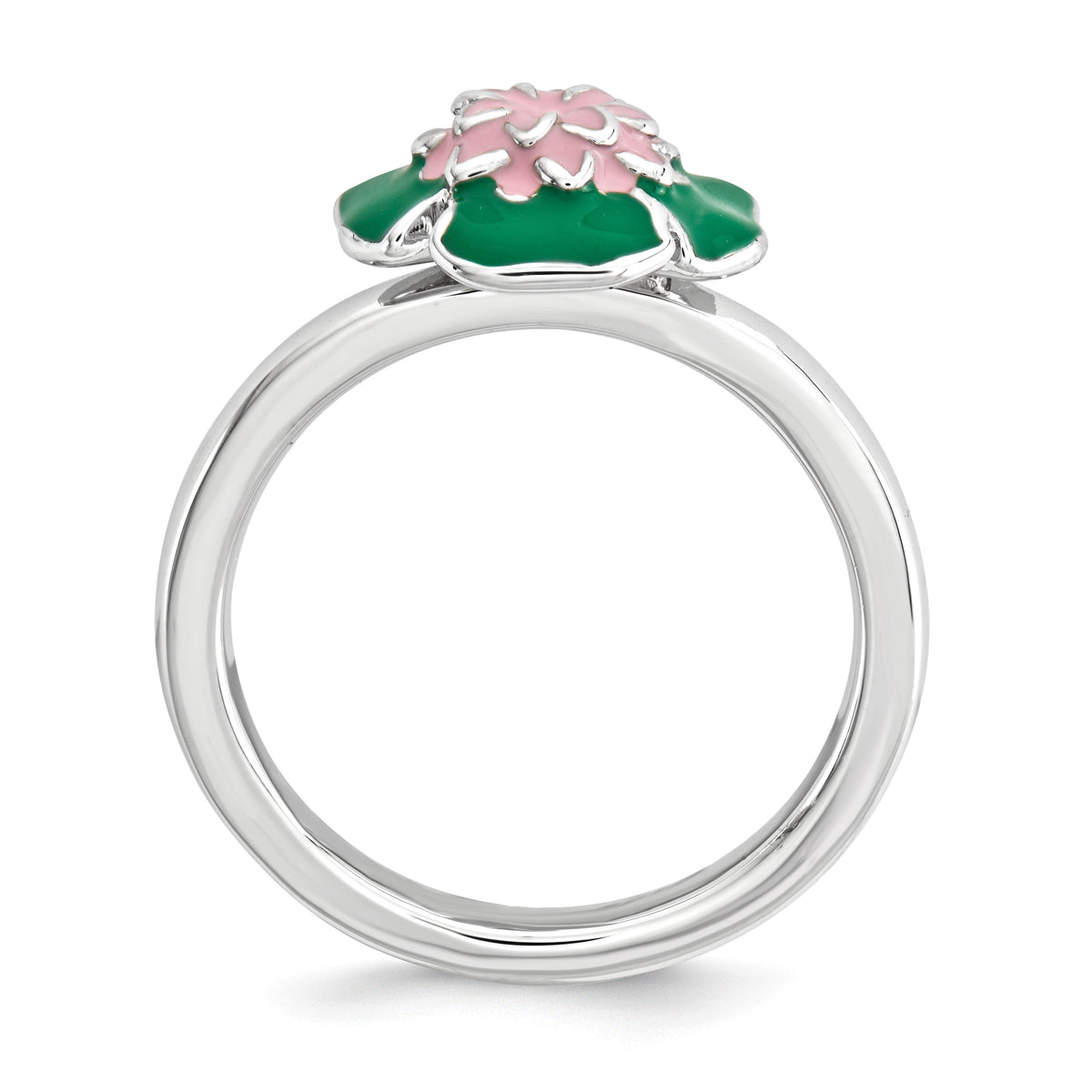 Alternate view of the 2.25mm Sterling Silver Stackable Enameled Water Lily Ring by The Black Bow Jewelry Co.