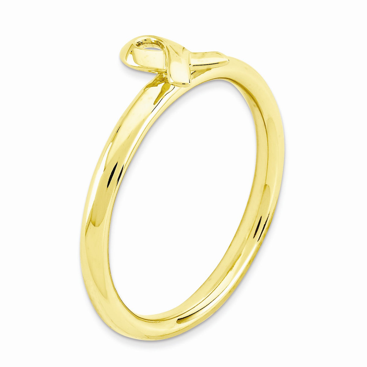 Alternate view of the 2.5mm Stackable 14K Yellow Gold Plated Silver Awareness Ribbon Ring by The Black Bow Jewelry Co.