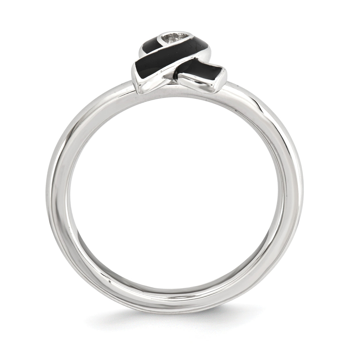 Alternate view of the Silver Stackable Black Enamel Awareness Ribbon Ring by The Black Bow Jewelry Co.