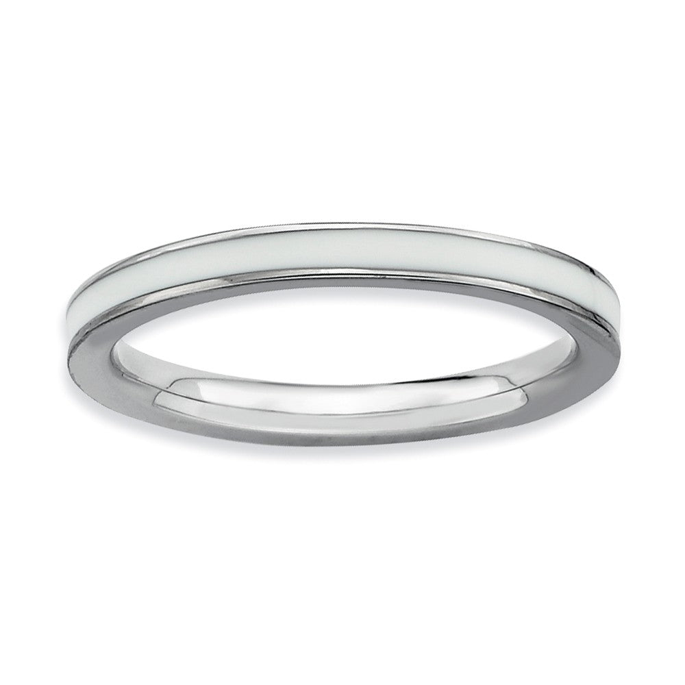 2.25mm Sterling Silver Stackable White Enameled Band, Item R9241 by The Black Bow Jewelry Co.