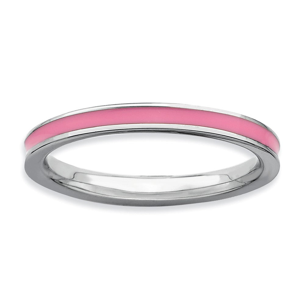2.25mm Sterling Silver Stackable Pink Enameled Band, Item R9242 by The Black Bow Jewelry Co.