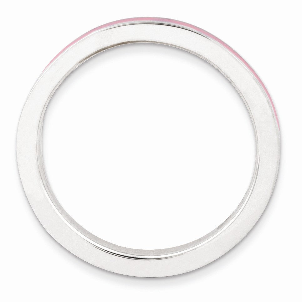 Alternate view of the 2.25mm Sterling Silver Stackable Pink Enameled Band by The Black Bow Jewelry Co.