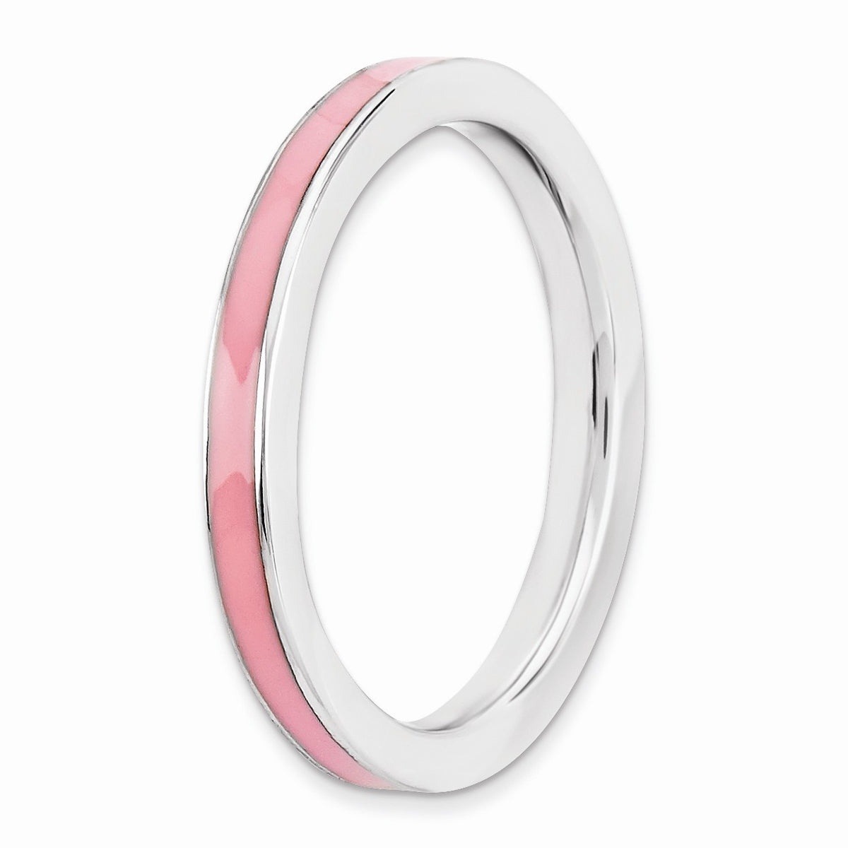 Alternate view of the 2.25mm Sterling Silver Stackable Pink Enameled Band by The Black Bow Jewelry Co.