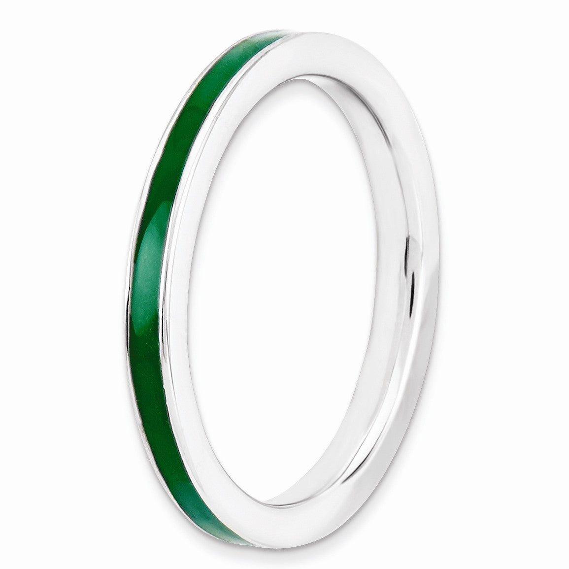 Alternate view of the 2.25mm Sterling Silver Stackable Green Enameled Band Size 5 by The Black Bow Jewelry Co.