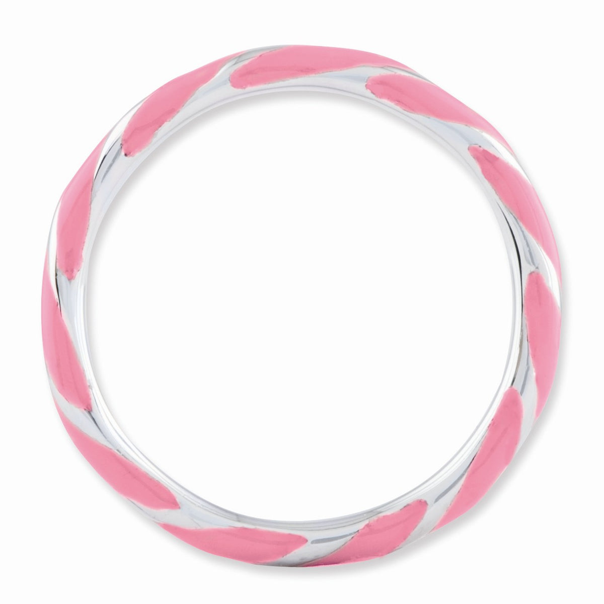 Alternate view of the 2.4mm Silver Twisted Pink Enameled Stackable Band by The Black Bow Jewelry Co.