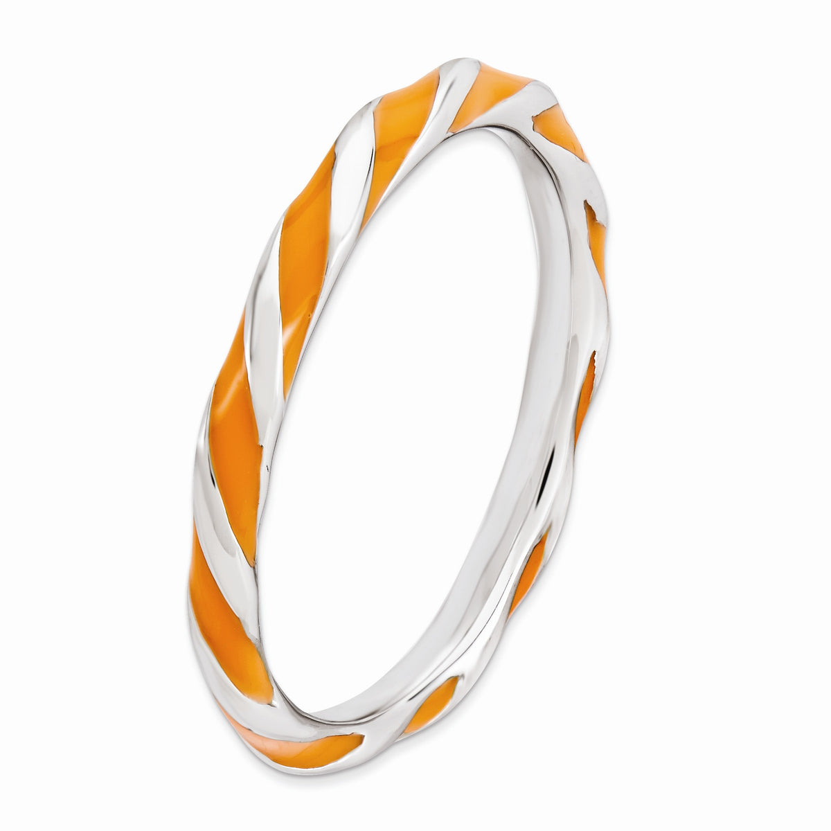 Alternate view of the 2.4mm Silver Twisted Orange Enameled Stackable Band Size 5 by The Black Bow Jewelry Co.