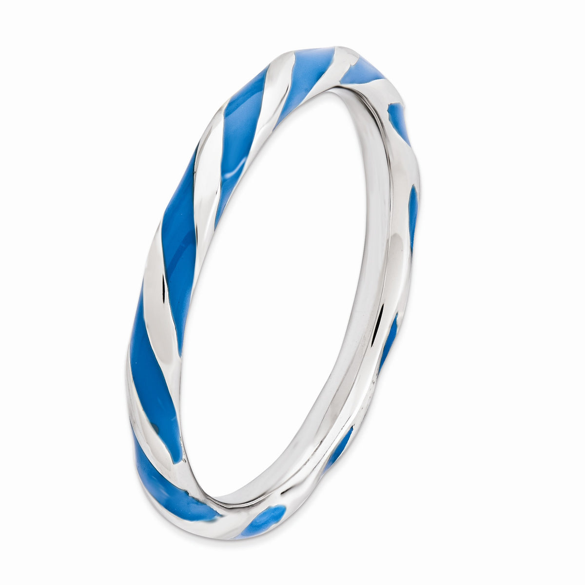Alternate view of the 2.4mm Silver Twisted Blue Enameled Stackable Band Size 5 by The Black Bow Jewelry Co.