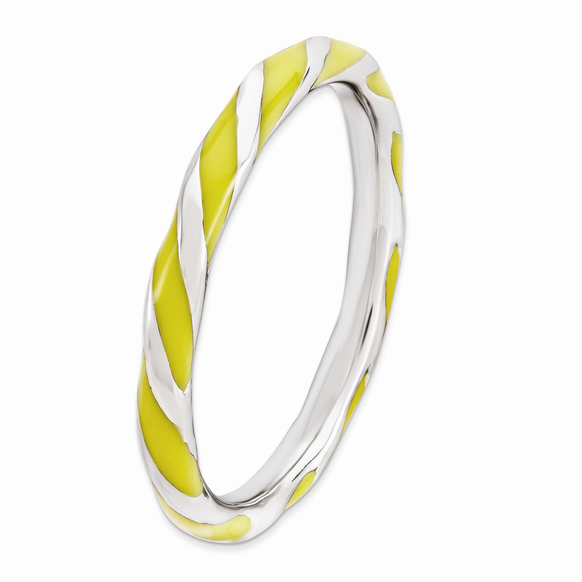 Alternate view of the 2.4mm Silver Twisted Yellow Enameled Stackable Band Size 5 by The Black Bow Jewelry Co.