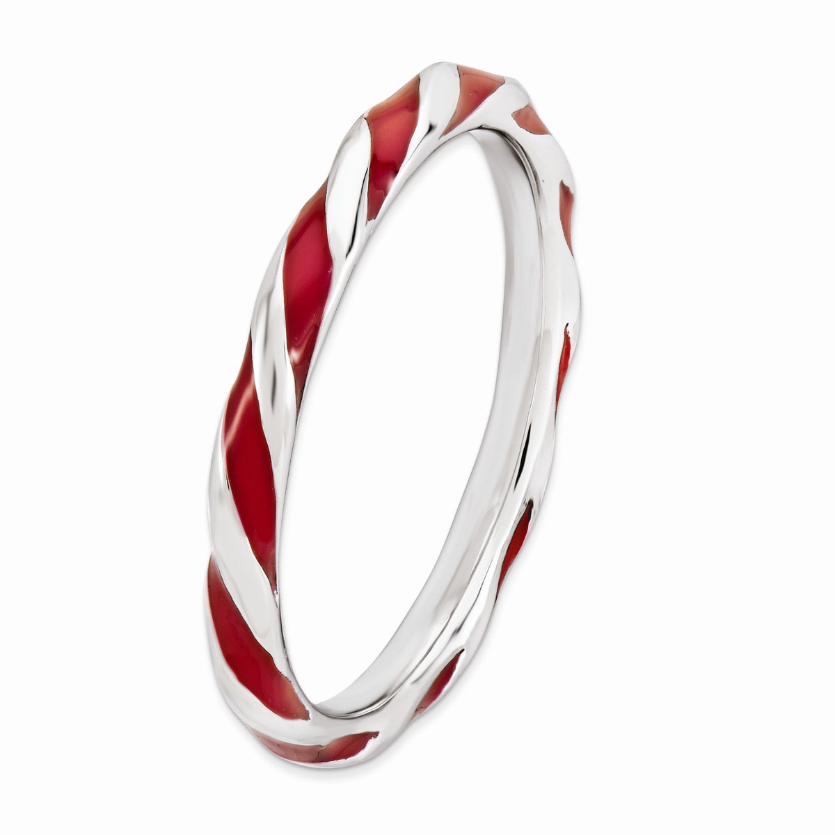 Alternate view of the 2.4mm Silver Twisted Red Enameled Stackable Band Size 5 by The Black Bow Jewelry Co.