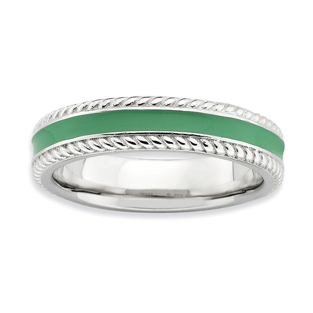 4.5mm Sterling Silver Green Enamel Stackable Rope Edged Band, Item R9270 by The Black Bow Jewelry Co.