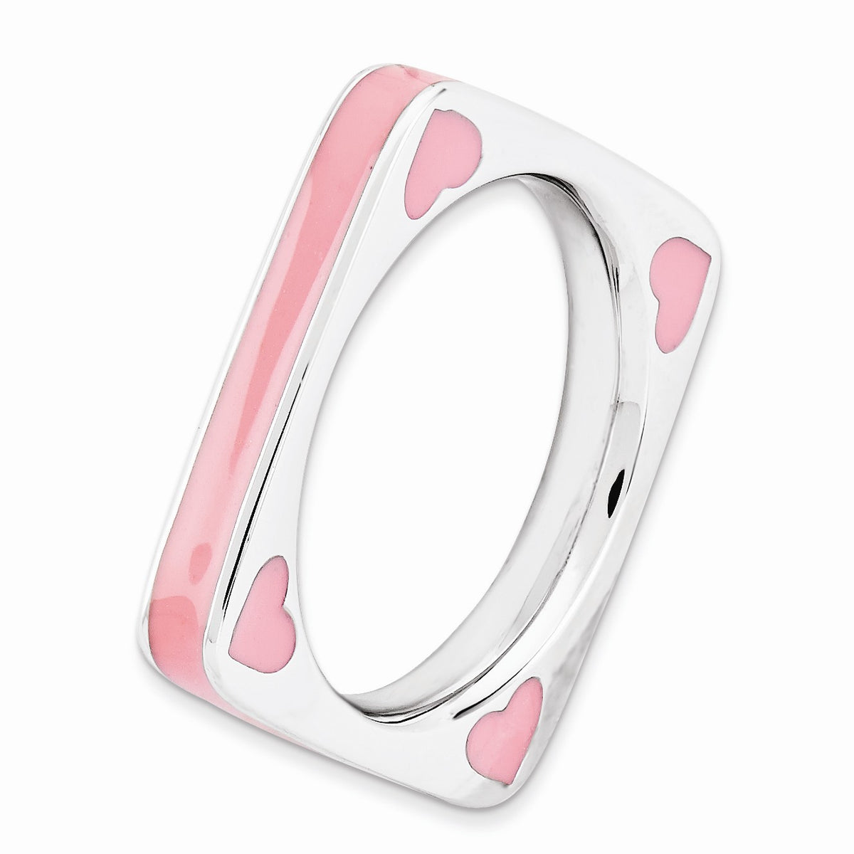Alternate view of the 3.25mm Silver and Pink Enamel Stackable Square Band Size 5 by The Black Bow Jewelry Co.