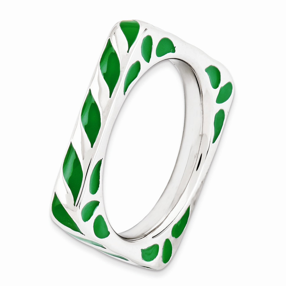 Alternate view of the 3.25mm Silver and Green Enamel Stackable Square Band Size 5 by The Black Bow Jewelry Co.