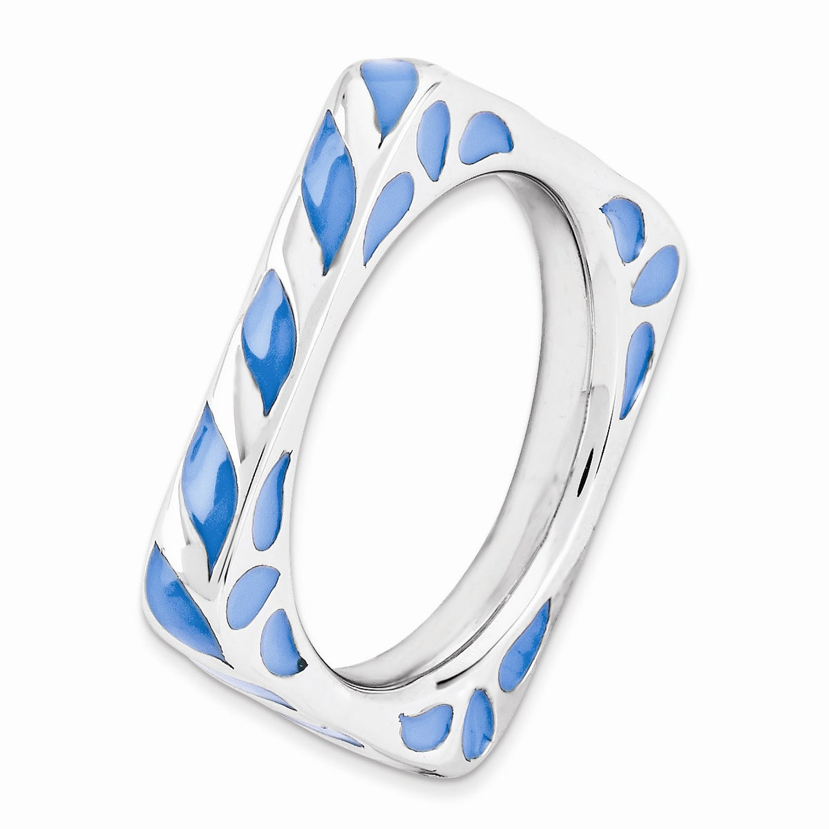 Alternate view of the 3.25mm Silver and Blue Enamel Stackable Square Band Size 5 by The Black Bow Jewelry Co.