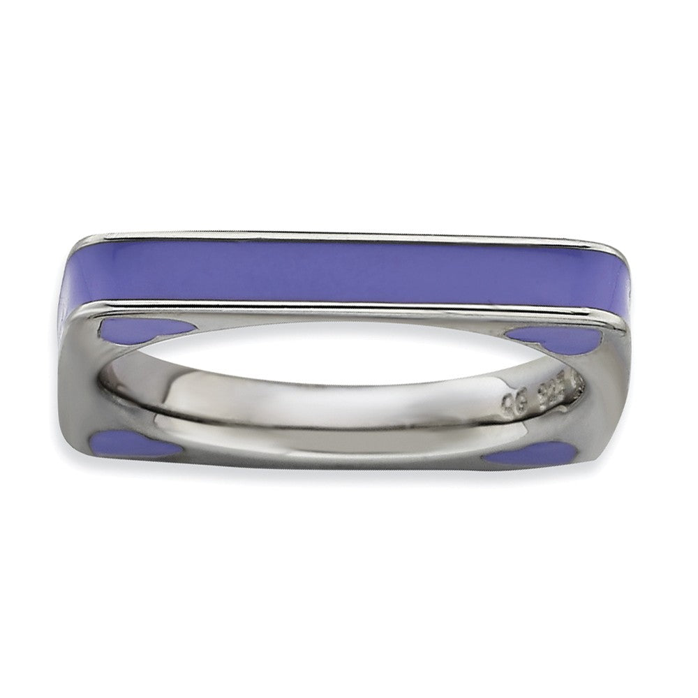 3.25mm Silver and Purple Enamel Stackable Square Band, Item R9277 by The Black Bow Jewelry Co.