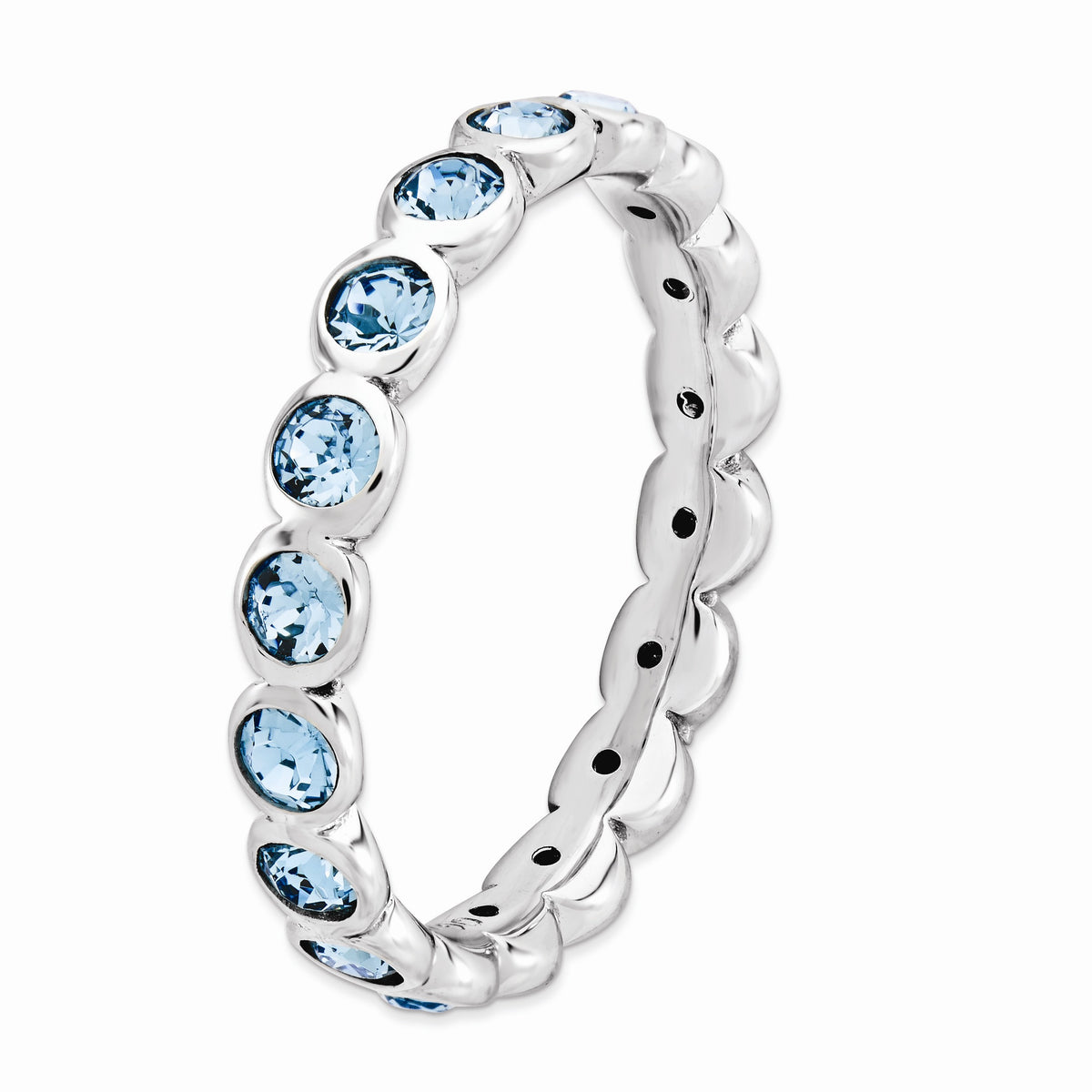 Alternate view of the Sterling Silver with Light Blue Crystals 3.5mm Band, Size 5 by The Black Bow Jewelry Co.