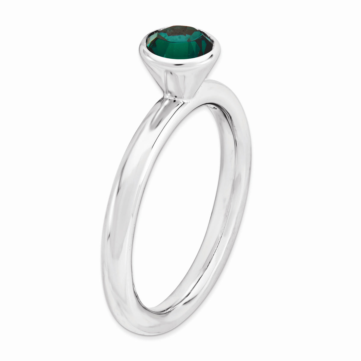 Alternate view of the Sterling Silver with 5mm Round Green Crystals Ring, Size 5 by The Black Bow Jewelry Co.