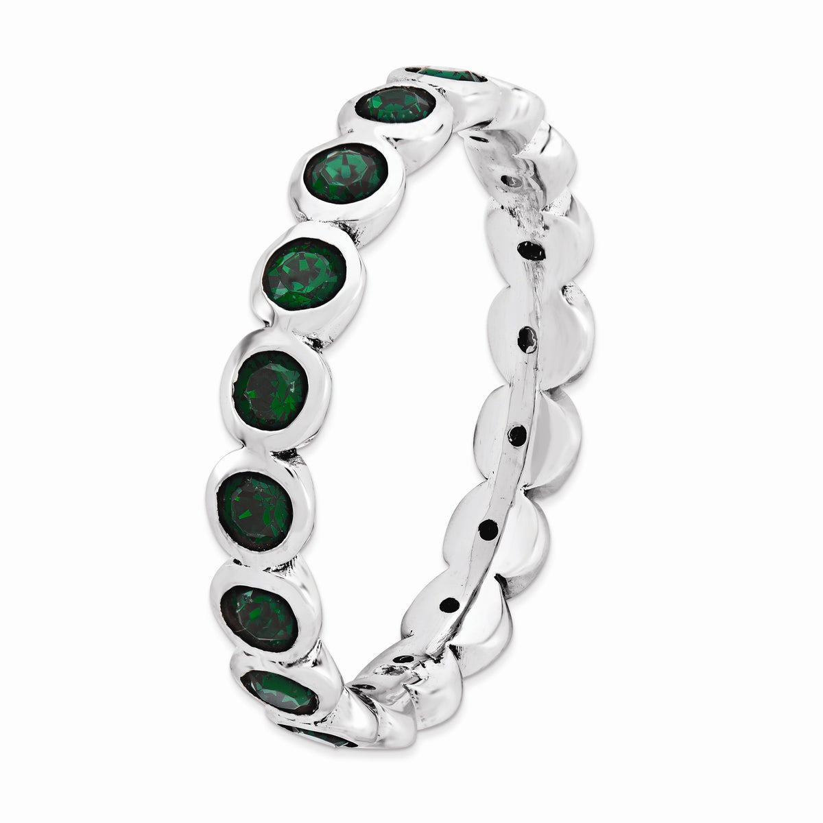 Alternate view of the 3.5mm Sterling Silver w/Green Crystals Stackable Band Size 5 by The Black Bow Jewelry Co.