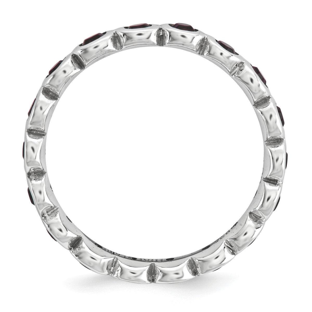 Alternate view of the 3.5mm Sterling Silver w Purple-Red Crystals Stackable Band by The Black Bow Jewelry Co.