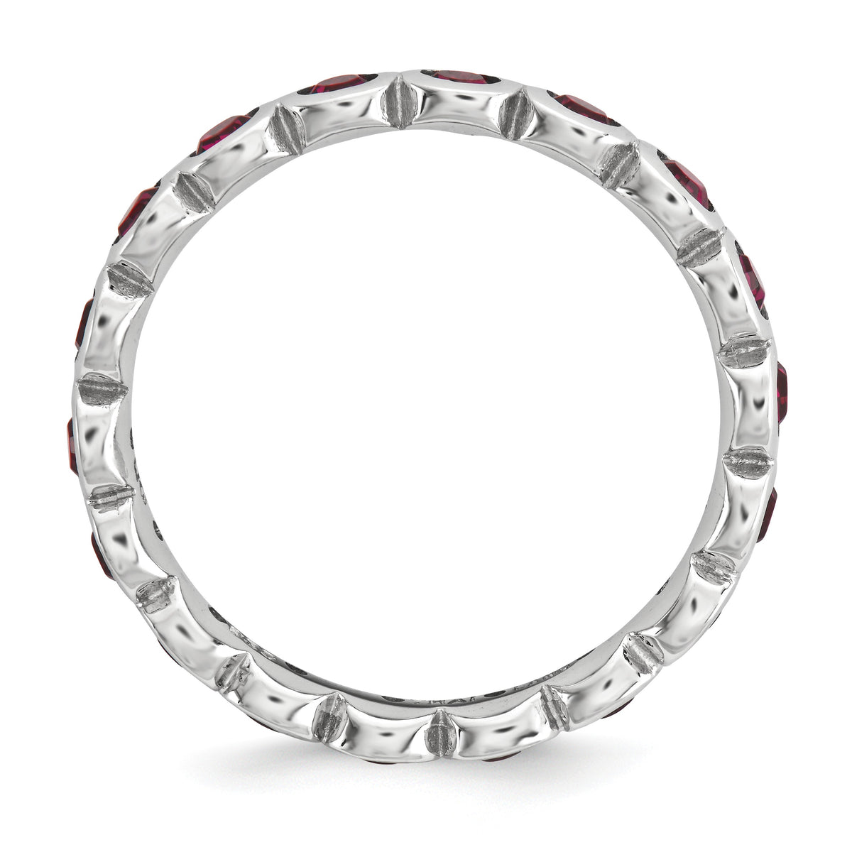 Alternate view of the Red Crystal Sterling Silver Stackable Band by The Black Bow Jewelry Co.