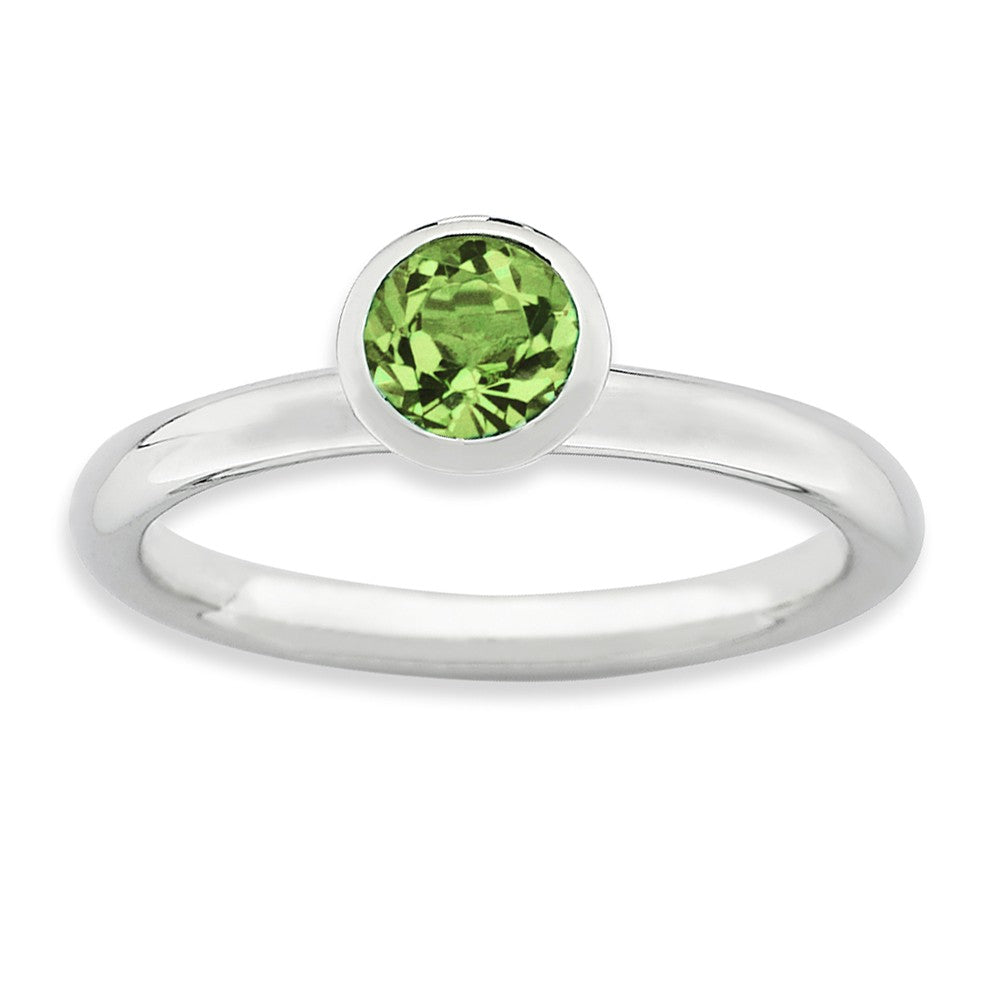 Sterling Silver with 5mm Lt Green Crystals High Profile Stack Ring, Item R9293 by The Black Bow Jewelry Co.