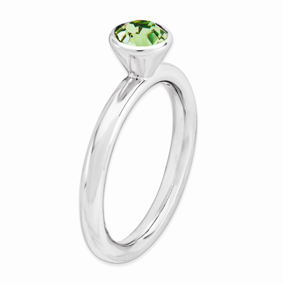 Alternate view of the Sterling Silver with 5mm Lt Green Crystals High Profile Stack Ring by The Black Bow Jewelry Co.