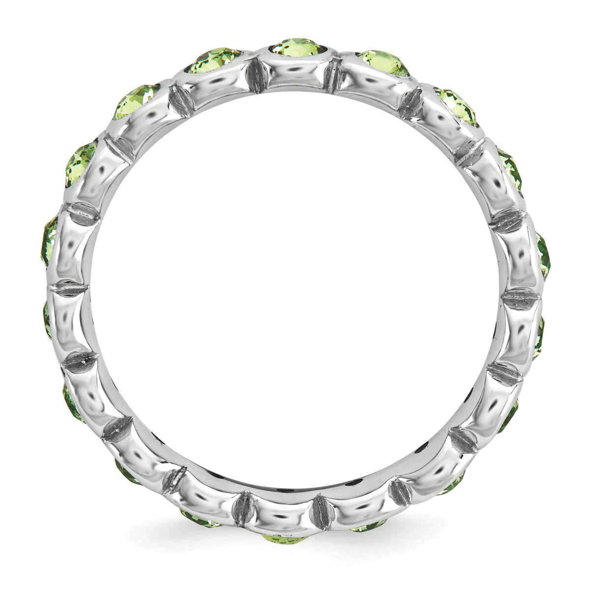 Alternate view of the 3.5mm Sterling Silver with Lt Green Crystals Stackable Band by The Black Bow Jewelry Co.