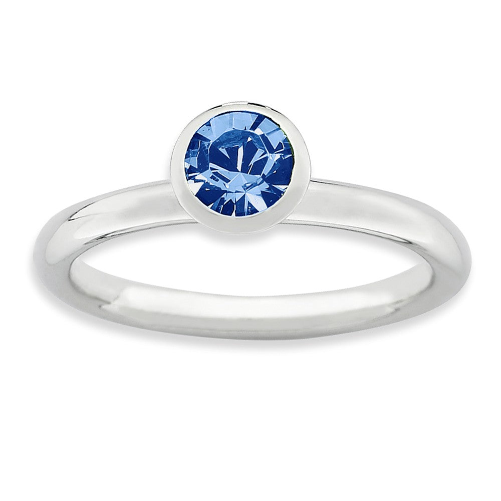 5mm High Profile Sterling Silver w/ Blue Crystals Stack Ring, Item R9296 by The Black Bow Jewelry Co.