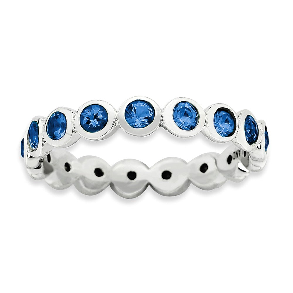 3.5mm Sterling Silver with Dark Blue Crystals Stackable Band, Item R9298 by The Black Bow Jewelry Co.