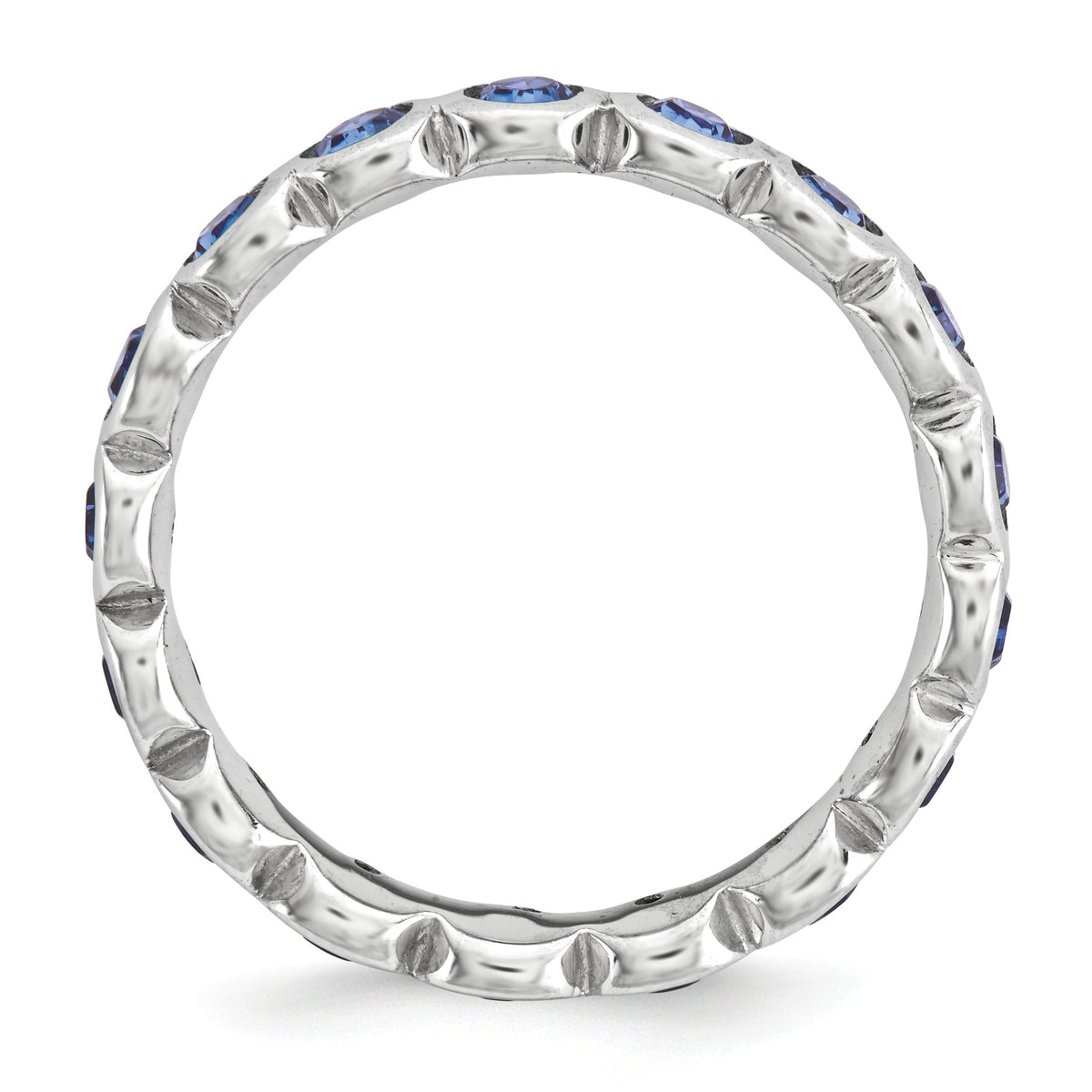 Alternate view of the 3.5mm Sterling Silver with Dark Blue Crystals Stackable Band by The Black Bow Jewelry Co.