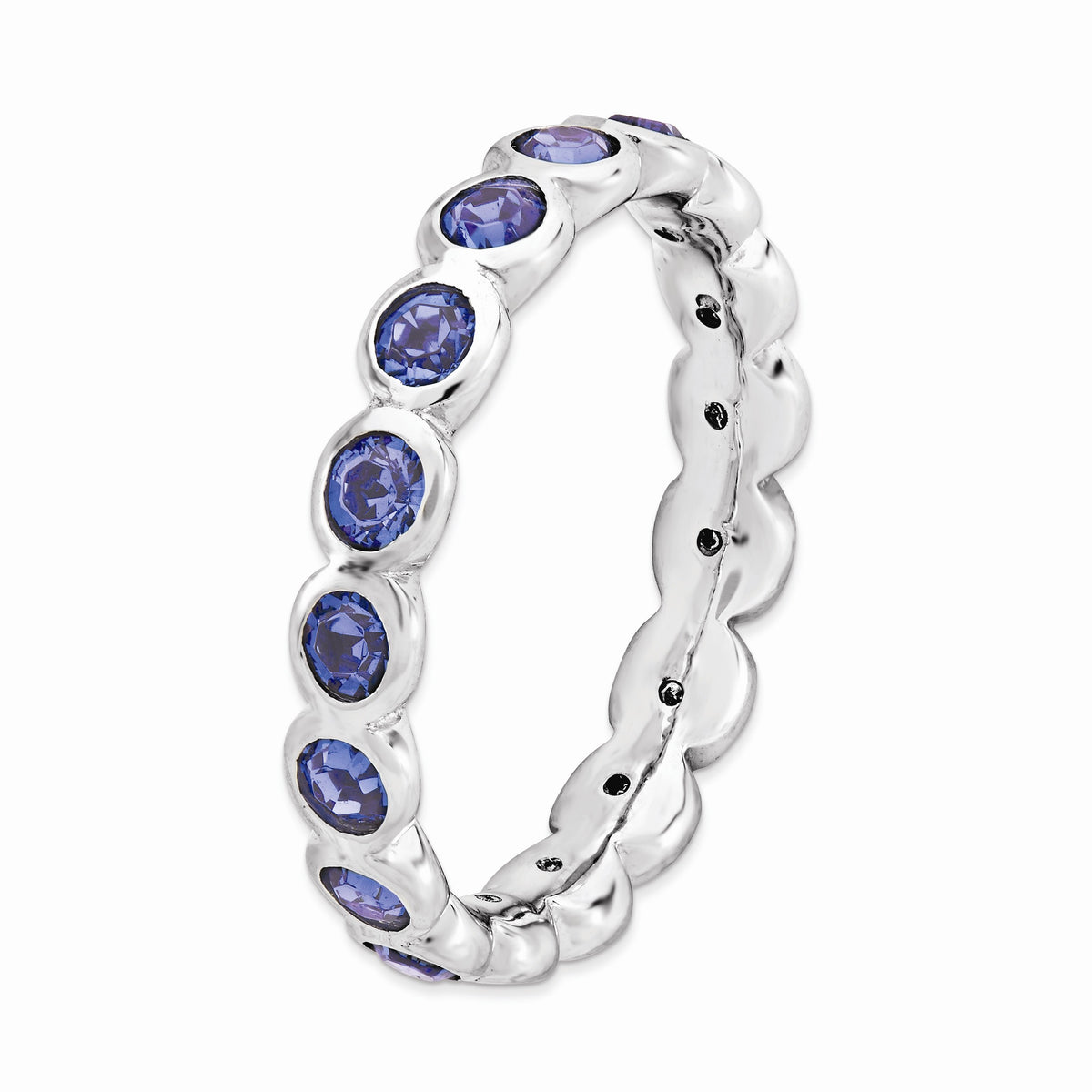 Alternate view of the 3.5mm Sterling Silver with Dark Blue Crystals Stackable Band by The Black Bow Jewelry Co.