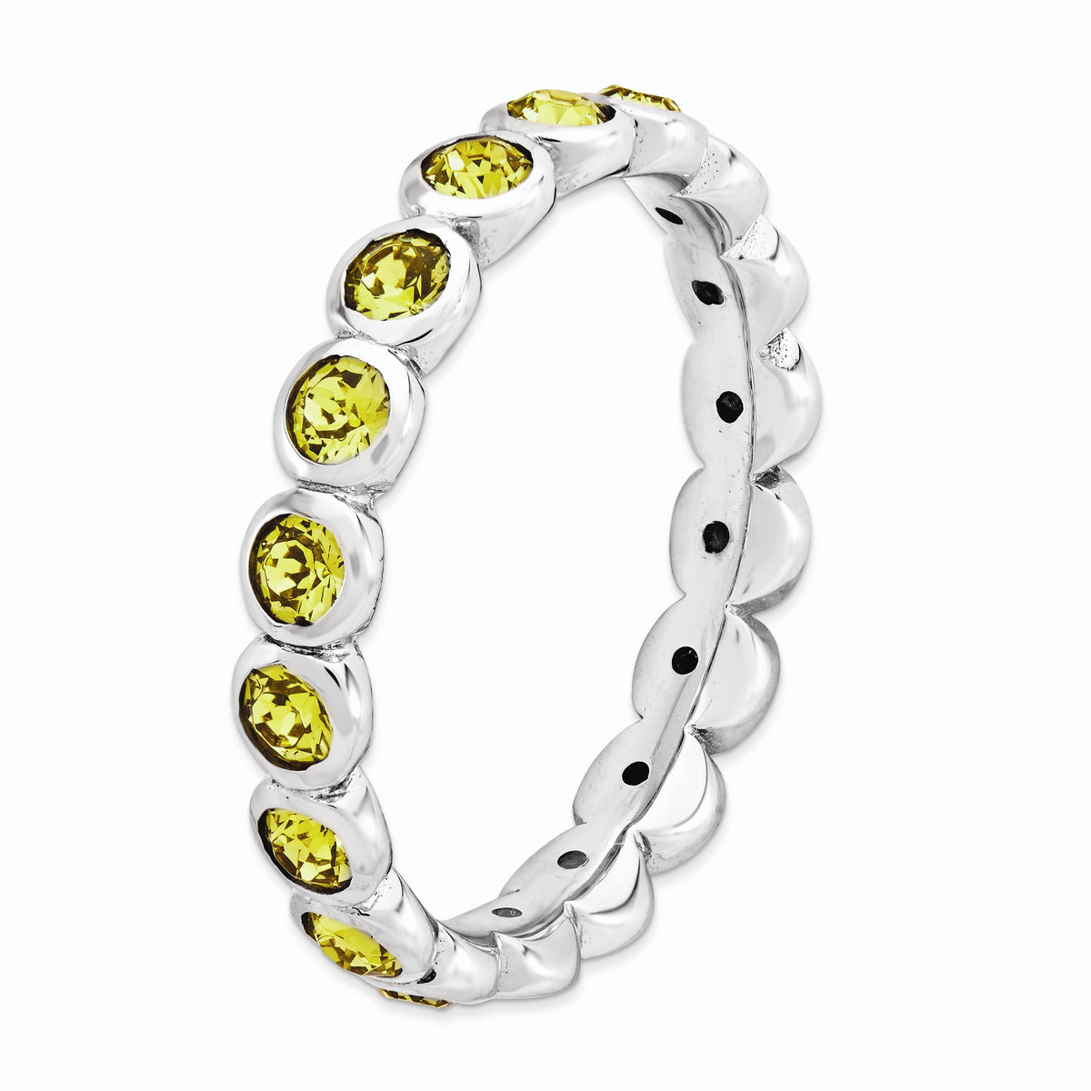 Alternate view of the 3.5mm Sterling Silver with Yellow Crystals Band Size 5 by The Black Bow Jewelry Co.