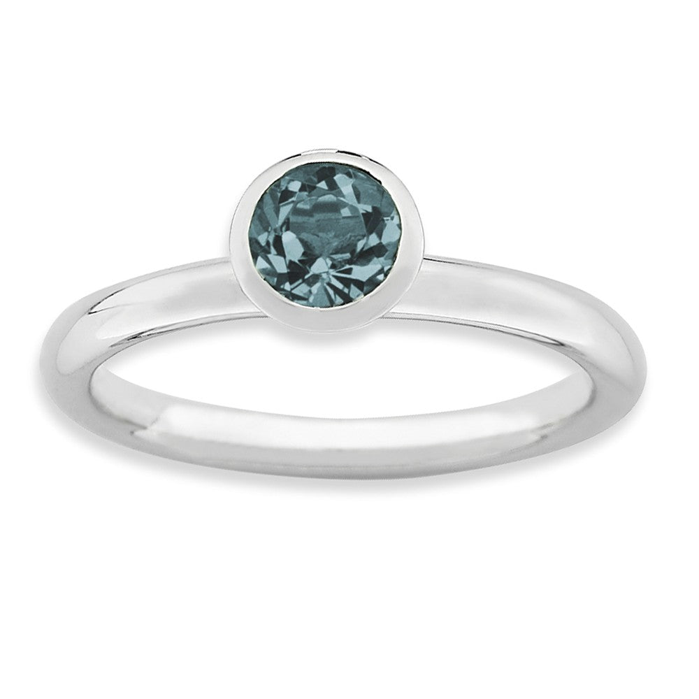 5mm High Profile Silver with Round Blue Crystals Stack Ring, Item R9305 by The Black Bow Jewelry Co.