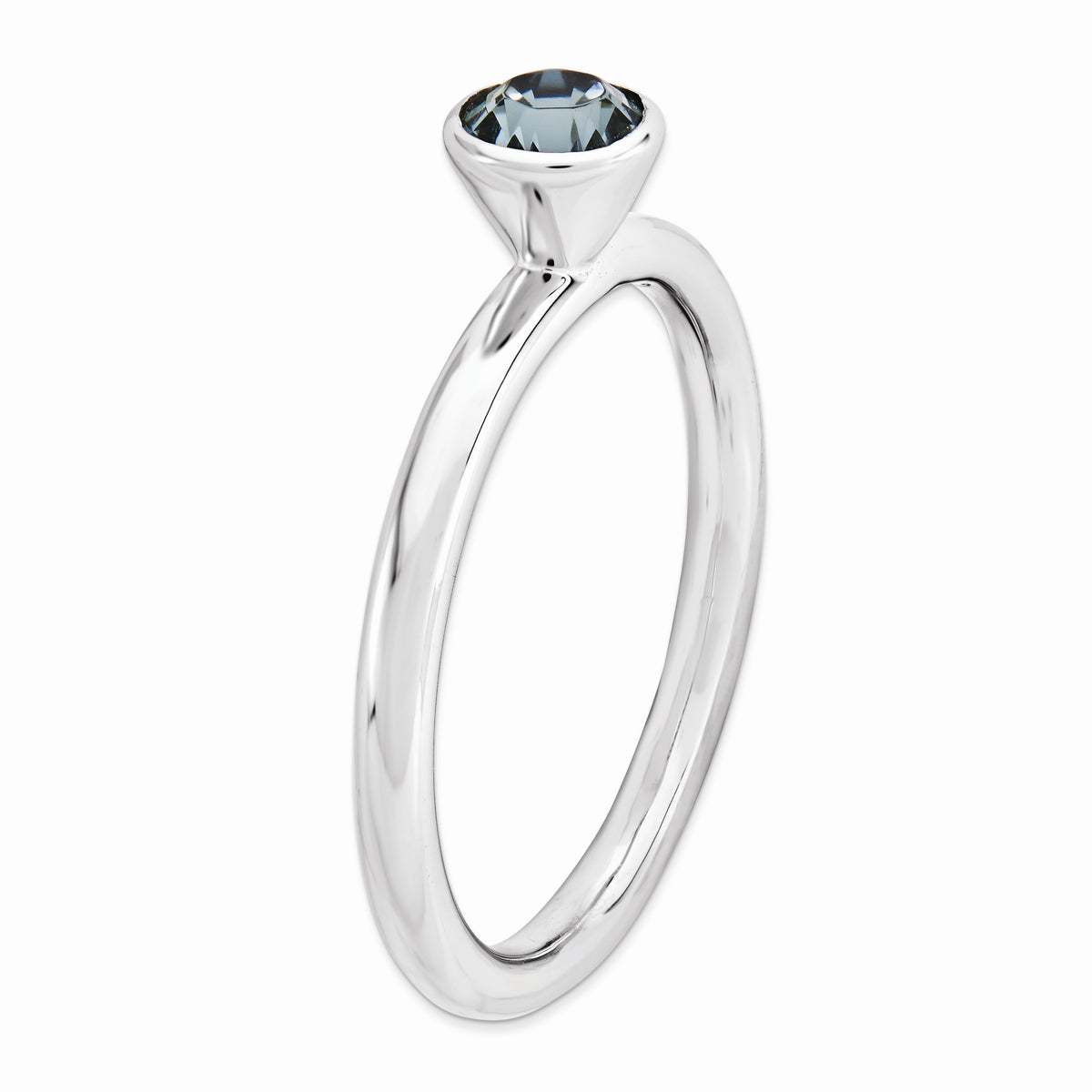Alternate view of the 5mm High Profile Silver with Round Blue Crystals Stack Ring by The Black Bow Jewelry Co.