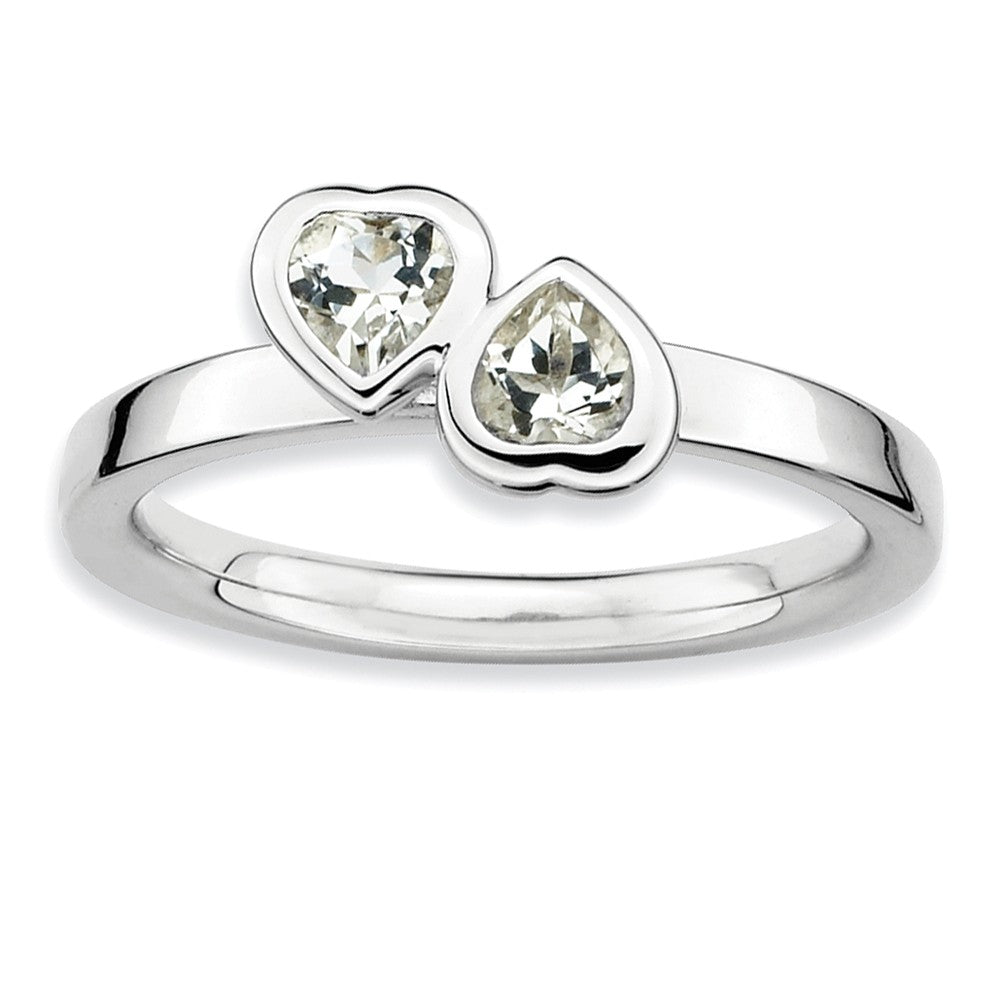 Sterling Silver Stackable Double Heart White Topaz Ring, Item R9309 by The Black Bow Jewelry Co.