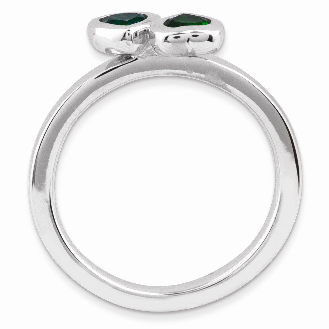 Alternate view of the Sterling Silver Stackable Double Heart Created Emerald Ring by The Black Bow Jewelry Co.