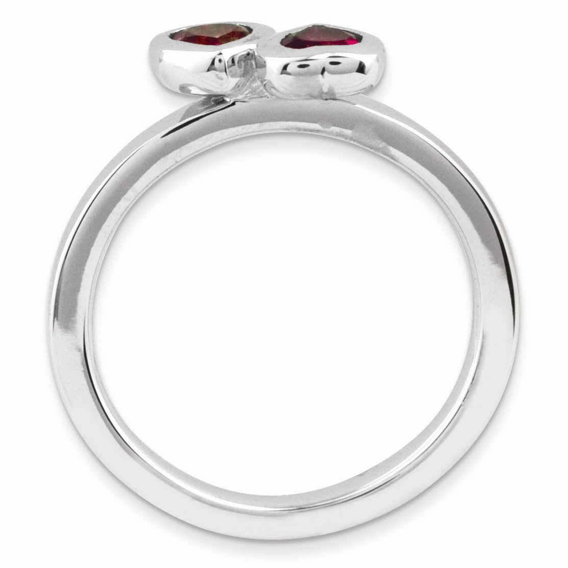 Alternate view of the Sterling Silver Stackable Double Heart Created Ruby Ring by The Black Bow Jewelry Co.