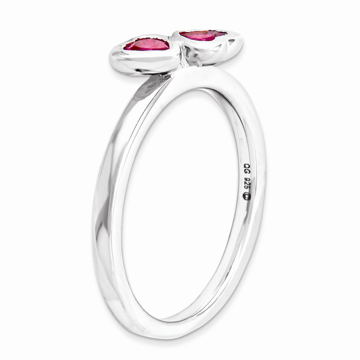 Alternate view of the Sterling Silver Stackable Double Heart Created Ruby Ring, Size 5 by The Black Bow Jewelry Co.