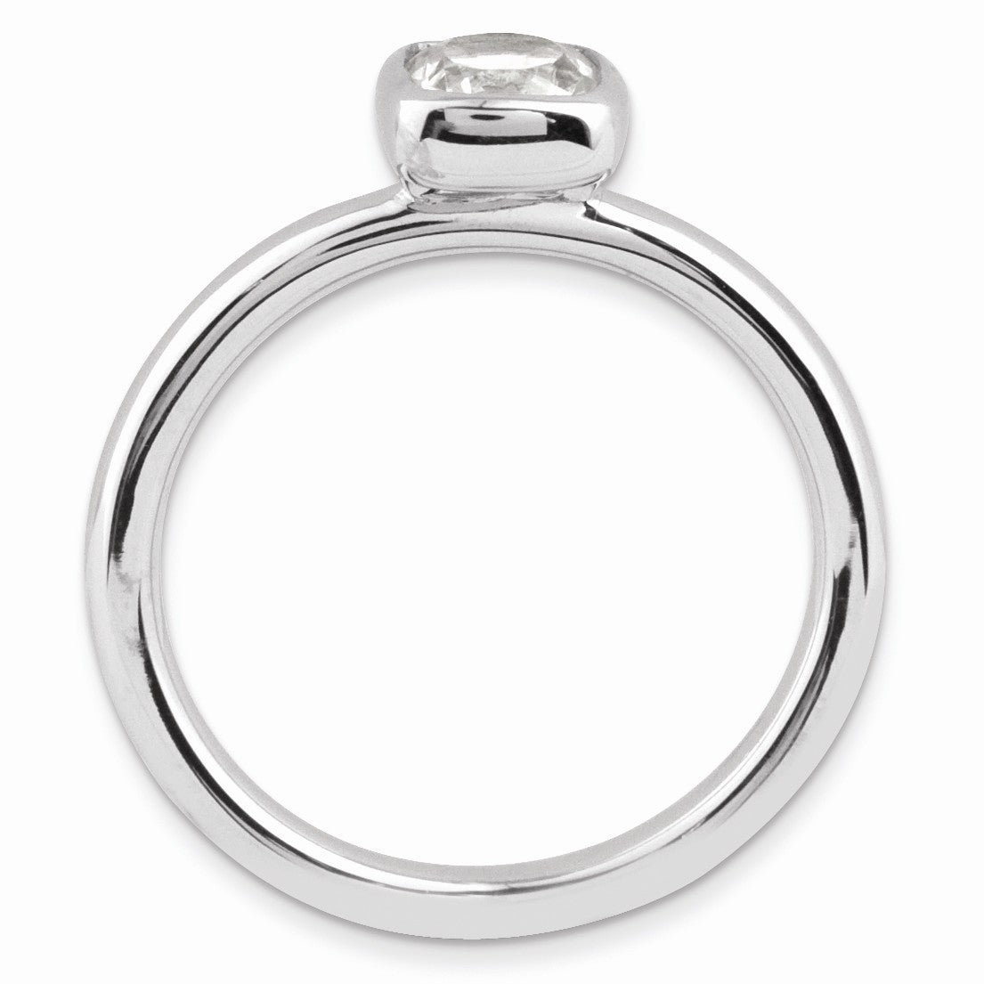 Alternate view of the Silver Stackable Cushion Cut White Topaz Solitaire Ring by The Black Bow Jewelry Co.