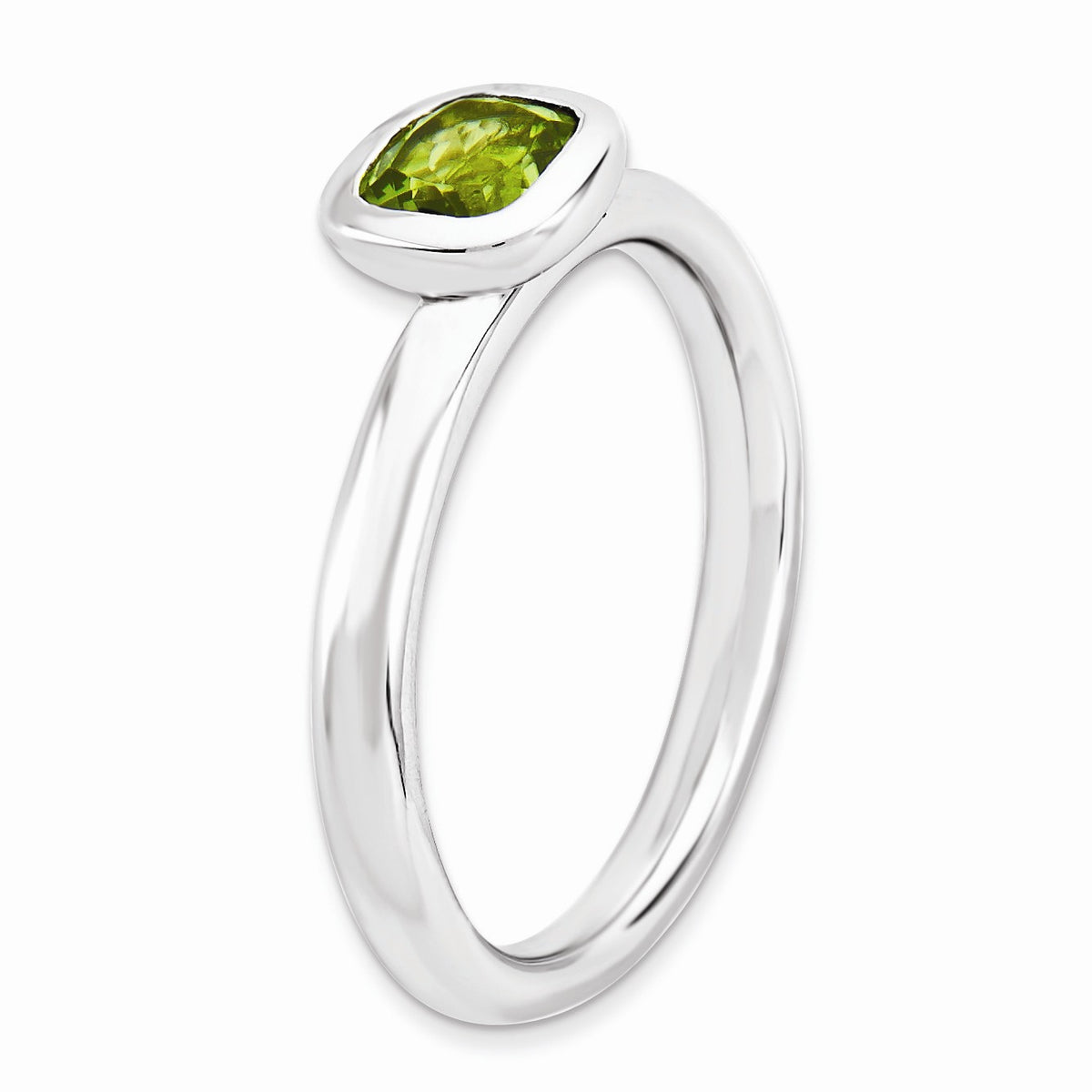 Alternate view of the Silver Stackable Cushion Cut Peridot Solitaire Ring, Size 5 by The Black Bow Jewelry Co.