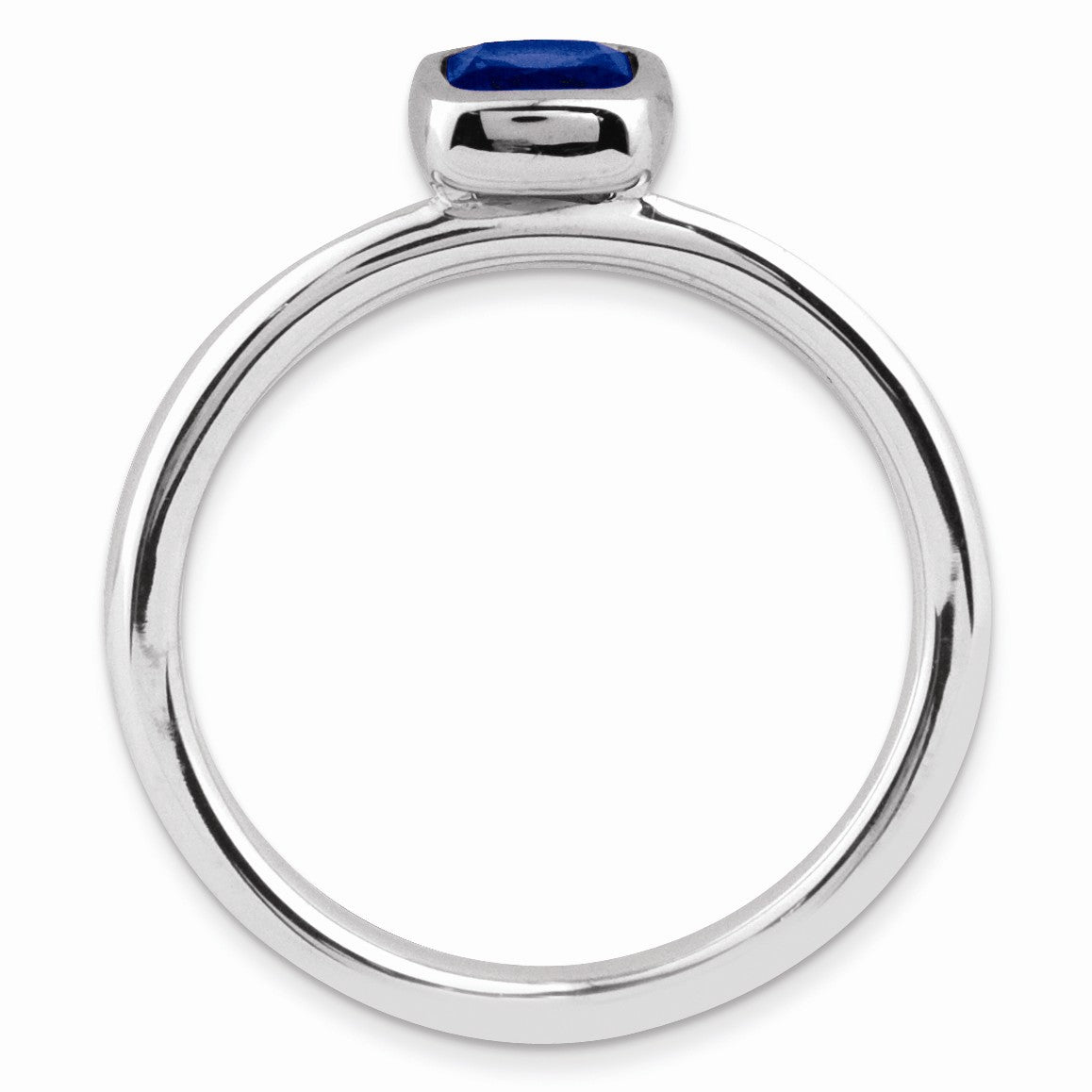 Alternate view of the Silver Stackable Cushion Cut Created Sapphire Solitaire Ring by The Black Bow Jewelry Co.